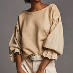 Anthropologie Pilcro by  Tan Mixed-Media Puff Sleeve Pullover Size Large Photo 0