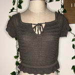 Guess Green Gray Crochet Style Top Photo 0