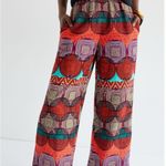 Anthropologie Maeve cotton Pull-on Wide-leg Pants. Red Aztec print.β Size XS. Photo 2