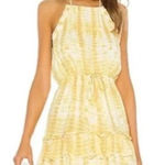 Majorelle Revolve Baker Mini Dress Medium Yellow Tie Dye Halter Tiered Ruffle M Photo 0