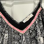 Entro Black White Print Sleeveless Dress Pink Trim Boho Summer Photo 2