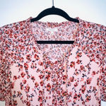 Maurice's Tunic Babydoll Top Pink Ditsy Floral Print Lace-up Front Photo 2