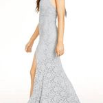 City Studios New City Studio Glitter Lace Satin Bow Back High Slit Maxi Dress Grey Size 5 Photo 3