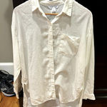Old Navy  White Button Up Women's Size Large Boyfriend Shirt Linen Blend Photo 0