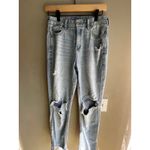American Eagle  Light Wash Distressed Ripped Raw Hem Mom Jeans Photo 2