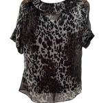 Lafayette 148  NY SHORT PUFF sheer SLEEVE RUFFLED LINED ANIMAL PRINT BLOUSE 10 Photo 2