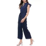 Monteau Navy Polka-Dot Flutter Sleeve Jumpsuit Women's Size S Photo 3