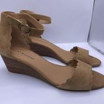 Lucky Brand suede ankle strap wedge sandals Size 11 scallop trim Photo 1