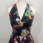 Aryeh Dress Women M Black Floral Halter Fit & Flair Cotton Blend Vacay Y2K Party Photo 3