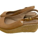 Arturo Chiang  Wedge Straw Heels Tan Patent Leather Open Toe Sling Back 9.5 Women Photo 0