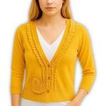 Sparrow Anthropologie Mustard Yellow Ruffle Button Cardigan Sweater Size M Photo 0