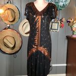 Black & Bronze Sequin Embellished Flutter Sleeve Midi Dress Photo 2