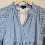 J.Crew  blue and white pinstriped long sleeve tiered dress with pockets lined xs Photo 2