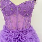 Sherri Hill Lavender Tiered Ruffled Prom Dresses with Slit Feather Beaded Sheer Bodice Sz 6 Photo 8