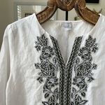 Chico's Chico’s Linen Blend Moss Green Floral Applique Tunic Top 2 12 M Photo 0