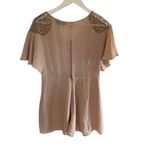 Topshop Blush pink Romper Size 6 black floral lace shoulders peek a boo back zip Photo 7