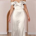 Revelry Bardot Satin Off Shoulder Maxi Dress in Soft Champagne Size 8 Gold Photo 0