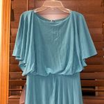 BHLDN NWT $198 Teal Lena Flutter Sleeve High-Neck Jersey Draped Maxi Dress 2 Photo 9