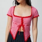 Urban Outfitters  Gabriella Fly-Away Knit Babydoll Top Red Pink Photo 0