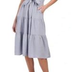 Nicole Miller Asymmetrical One Shoulder Linen Tiered Midi ruffle Dress size M / waist tie not included Blue Size M Photo 0