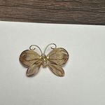 Vintage Napier Butterfly Insect Filigree Gold Tone Faux Pearl Signed Brooch Pin Photo 1