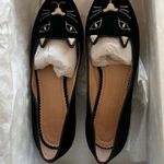 Charlotte Olympia  Vintage Kitty Velvet Cat-Embroidered Flat, Black/Gold Photo 0