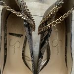 Jessica Simpson  Snake Animal Print Zip 3” Heels Gold Chain Anklet Shoes Sz 8.5 Photo 5