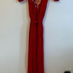 Boston Proper Red Embroidered Off Shoulder Wide Leg Jumpsuit Photo 2