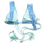 Aerie Tassel Plunge Triangle Bikini Top Removable Cups Aqua Blue M FLAW Photo 1