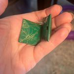 Vintage Art Deco Earrings Green & Gold 80’s Mod Earrings, pierced, acrylic, 1.5” Photo 1