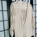 Anthropologie Cut Out Cold Shoulders V-Neck 3/4 Sleeve Shirt Top Beige Small Photo 3