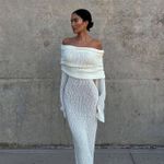 Meshki  Off-The-Shoulder Dress Boucle Cream Maxi Dress Photo 2