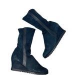 Arche Suede Wedge Tall High Boots Side Zip Leather Stripe Black Size 38 US 7 Photo 0