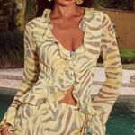 RUNAWAY THE LABEL Runaway Yellow & Gray Long Sleeve Olympia Sivella Print Ruffle Blouse Top NEW S Photo 0