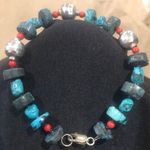 Sterling Silver and TURQUOISE Rustic Bracelet with Lobster a Clasp Photo 3