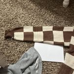 Brown and Cream Checkered women’s Sweater Size M Photo 2