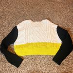 Kendall + Kylie Color Block Cable Knit Cropped Sweater Small White Black Yellow Photo 5