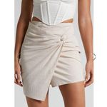 Showpo  Kiandra Wrap Mini Skirt Womens Sz 4 Beige Knot Detail Side Zip Lined NWT Photo 1