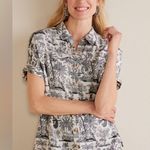 Soft Surroundings NWT  Ivy Shirt Linen Blend Short Sleeve Button Up Large 14/16 Photo 2