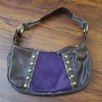 Vintage Y2K Retro Brown Leather Purple Fur Whimsogoth Feminine Women's Hand Bag Photo 5