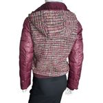 Members Only Women's Tweed Varsity Burgundy Hooded Jacket Photo 4