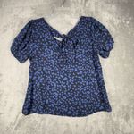 Lush Clothing Lush Shirt Medium Blue Micro Floral Flower Michelle Tie Back Blouse Boho Peasant Photo 2