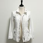 Michael Kors MK White Gold Tone Studded Zip Up Elastic Waistband Jacket Medium Photo 1