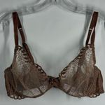 Savage X Fenty unlined sheer metallic bronze lace bra size 38C Brown Photo 0