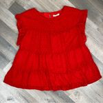 Kirundo Clip Dot Tiered Ruffle Chiffon Babydoll Tunic Top‎ Red XL Red Photo 10