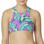 Bongo High Scoop Neck Racerback Purple Palm Leaves Bikini Top Swimsuit Medium Photo 0