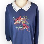 VTG Bobbie Brooks Collared Blue Embroidered Christmas Sweatshirt XL Photo 1