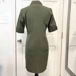 NY & Co Olive Green Shirt Dress City Stretch Ruched Short Sleeve Y2K Knee Length Size 8 Photo 4