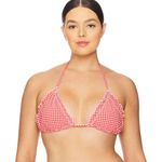 Good American  Lattice Edge Bikini Top In Grenadine Gingham Size Large NWT Photo 0