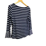 Chico's Chico’s Navy Blue White Striped Mini Bell Sleeve Long Sleeve Size 1 (‎ Medium) Photo 4